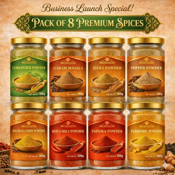 Modison Premium Spice Combo Pack of 8 (100g Each) – Pure & Fresh Indian Masala Set